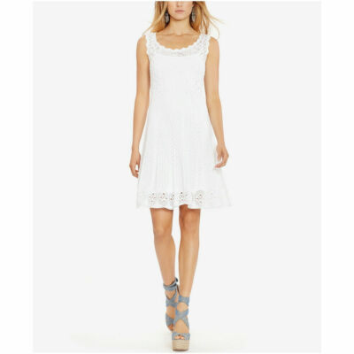Polo Ralph Lauren Womens Pointelle Crochet Casual Dress White L