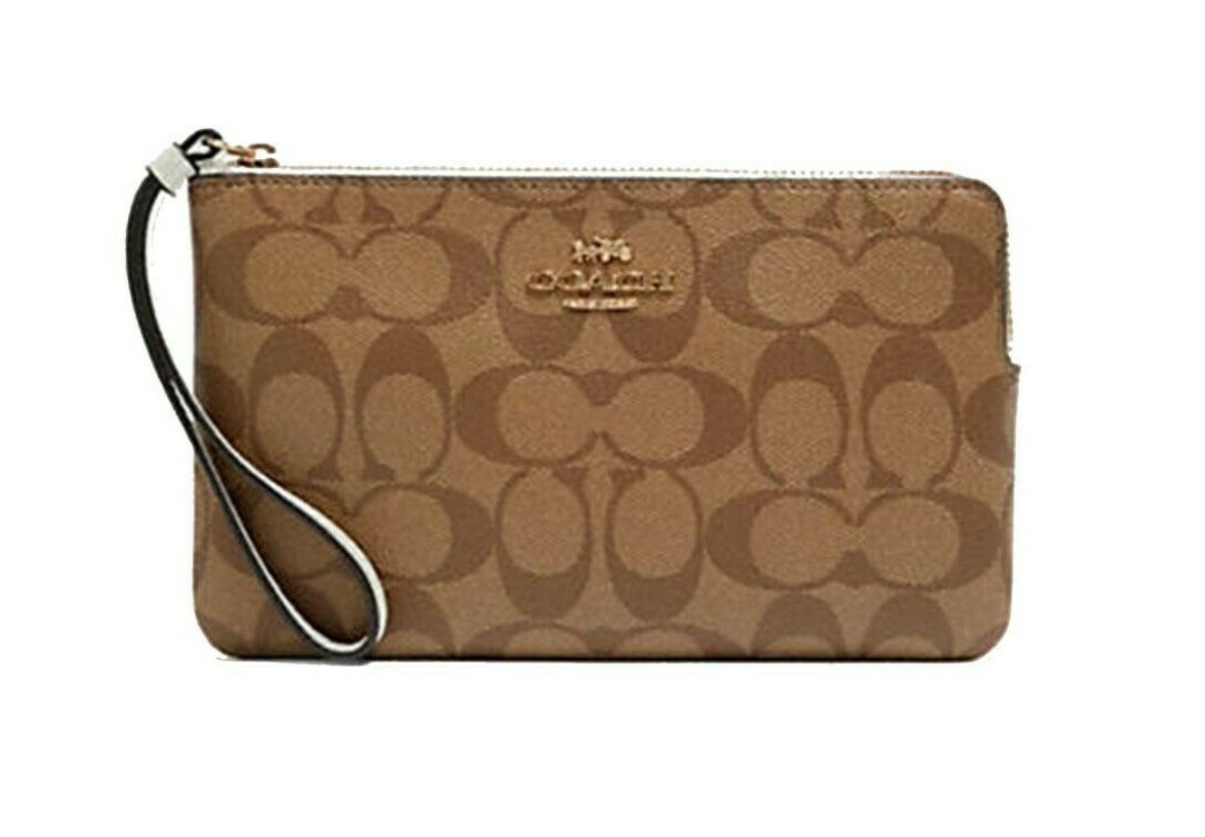 Coach Women's Large Corner Zip Wristlet In Signature Canvas Gold