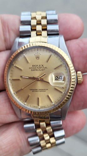 ROLEX DATEJUST MENS WRIST WATCH DATE SWISS MADE GOLD DIAL VINTAGE 1970S ERA REAL
