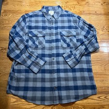 Field Stream Flannel Shirt Mens XXL 2XL Blue Plaid Outdoor Heavy Pockets Button
