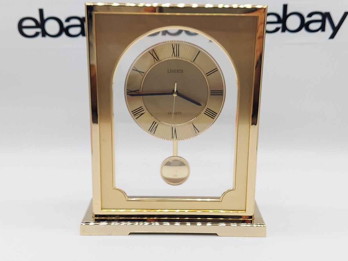 Vintage Linden Mantle Shelf Clock Gold Pendulum Japan Quartz