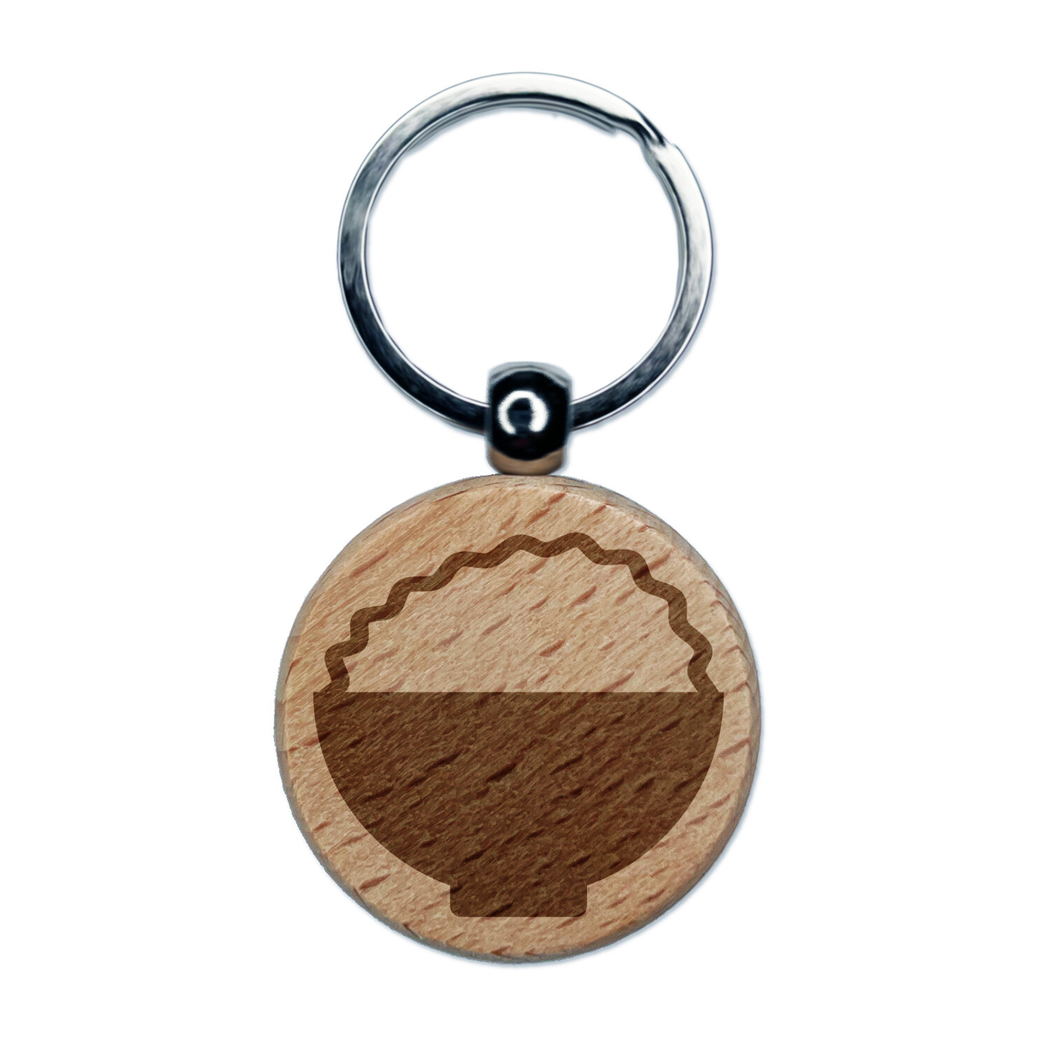 Bowl of Rice Engraved Wood Round Keychain Tag Charm