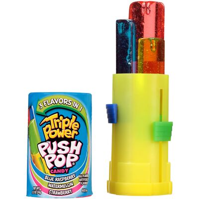 Push Pop Triple Power Candy, Three-in-One Assorted Lollipops in