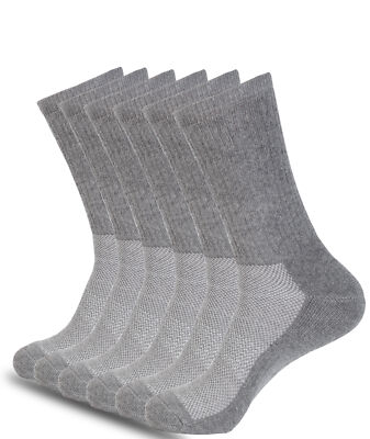 6 Pairs Solid Sports Athletic Work Plain Crew Cotton Socks White Black Grey