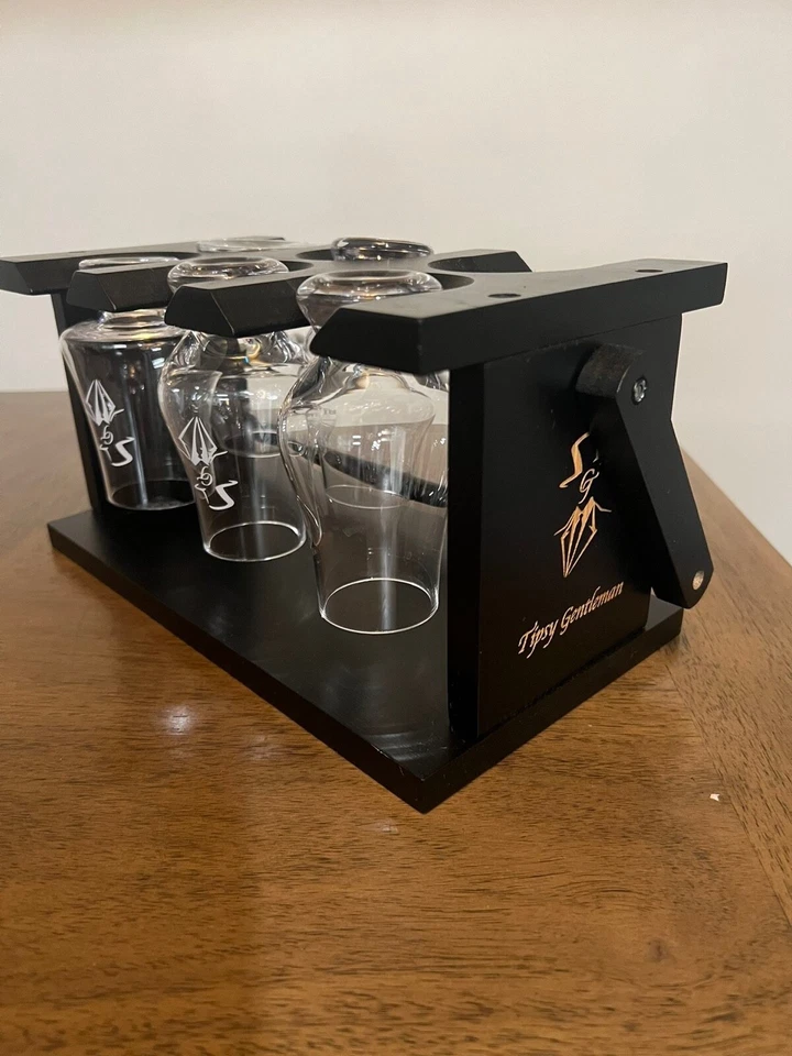 Estante de bambú para caballero Tipsy Whisky Tequila Spirit Glass y vaso Glencairn Foto 3 de 4