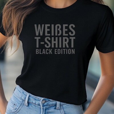 Women's T-Shirt White Tee Black Edition Motif Cotton Size S to 3XL