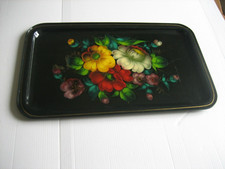 Ancien Plateau Table Service en Tôle peinte décor Floral