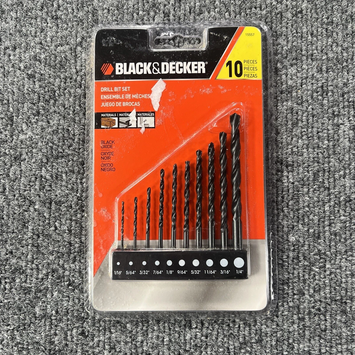 Black & Decker 15557 10 piece Drill Bit Set, for Wood, Metal & PVC