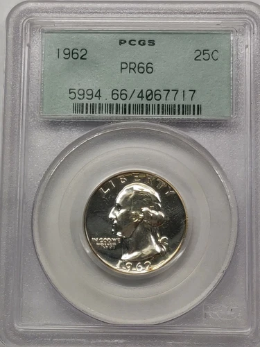 1962 PROOF WASHINGTON 90% SILVER QUARTER PCGS PR 66
