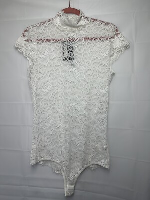 Arefeva Body , women white bodysuit size XL, openwork lace with a hook crotch.
