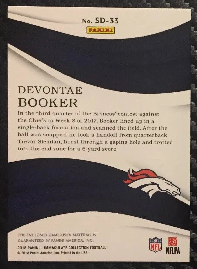 2018 Panini Immaculate Football Standard Jersey Devontae Booker 46/49 Broncos - Imagem 2 de 2