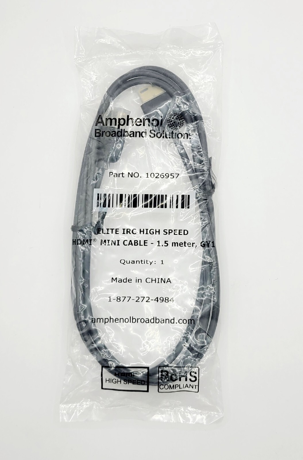 HDMI Cable, Amphenol Broadband Solutions Part No. 1026957 1.5 meter Elite IRC-image