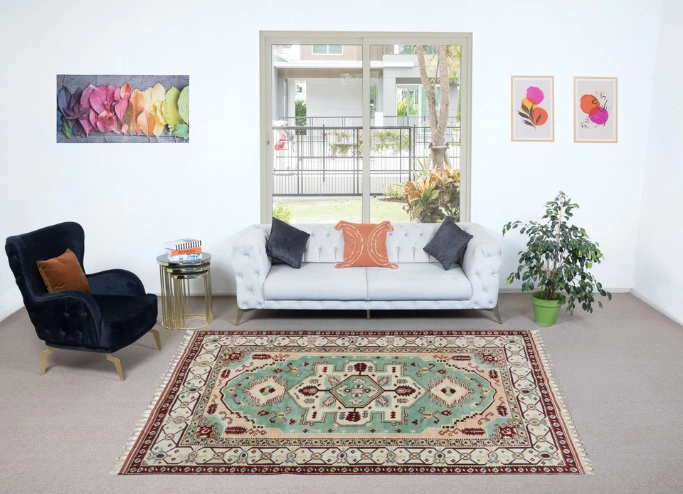 6.4x8 Ft Handmade Area Rug, Contemporary Turkish Carpet with Fringe, 100% Wool - Image 2 of 4