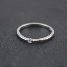 Stackable Promise Ring 925 Sterling Silver Simple Plain Cz Dainty Band A3539