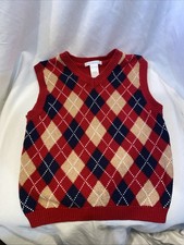Janie and Jack Sweater Vest Size 6 Red Navy Argyle -Cotton Tennis Prep Christmas