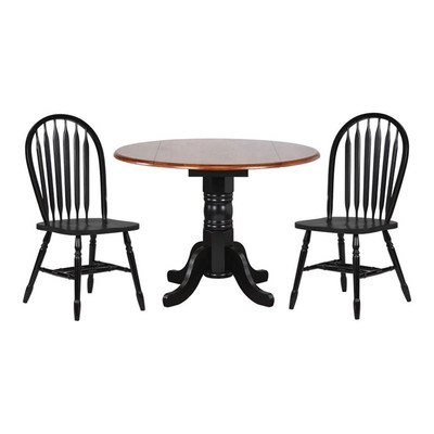 Sunset Trading Black Cherry Selections 3PC 42'' Round Wood Dining Set in Black