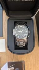 Emporio Armani Men's Quartz Stainless Steel Silver Watch With Black Dial AR0673