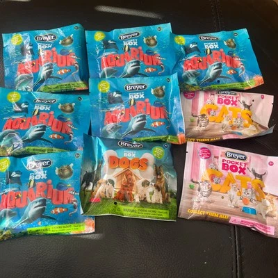 Breyer Pocket Box mystery blind pack minis x 9 bags AQUARIUM, CATS, DOGS LOT 4