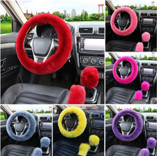 Multi Color Faux Fur Universal Warm Cool Auto Steering Wheel Cover 3 Piece Set