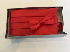Red cummerbund  bow Tie Set-both Adjustable-Wedding-bartender-musician-New