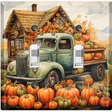 Metal Light Switch Outlet Cover Wall Plate Pumpkin Truck Thanksgiving SAN105