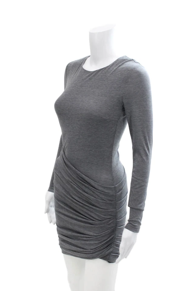 Vestido gris acanalado cuello redondo manga larga algodón talla S Torn by Ronny Kobo para mujer Foto 2 de 4