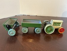 Vintage USA Baby Tractor Pat. June 20, 1916 Animate Toy Rare Tin W/Wagons
