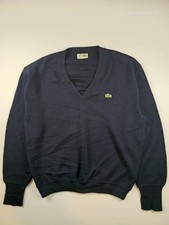 Vintage Chemise Lacoste V-Neck Jumper Navy Blue Acrylic Made in Spain XL 355