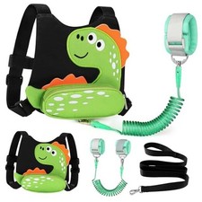 Toddler Harness Leash, Black/Light Green Spotted Brachiosaurus, Green Link