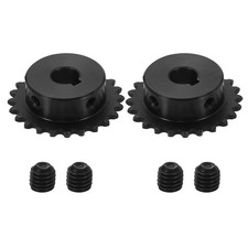 2Pcs 25 Chain Roller Sprocket 12mm Bore, 24 Tooth with 5x2.3mm Keyway, Black