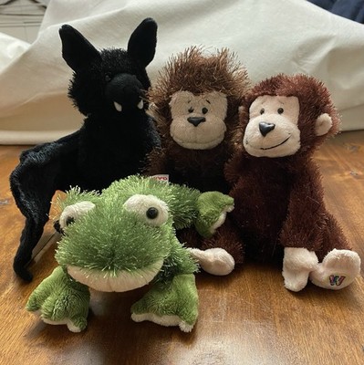 4 GANZ ANIMAL Lot Monkeys, Bat, Frog Plush Lil' Kinz No Codes