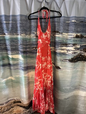 Free People Lille Printed Maxi Halter Dress Women's size L Pink Floral Open  Back | eBay