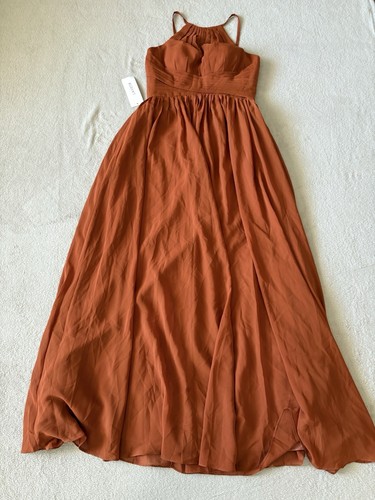 NWT LEILANI Women’s Size 6 A-Line Halter Sleeveless Ruched Floor-Length Dress