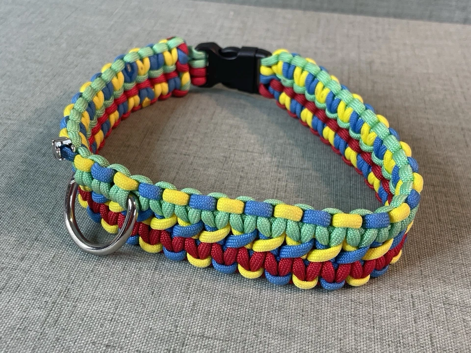 Collar de perro Paracord 19" pulgadas de largo multicolor verde azul cierre de clip Foto 3 de 4