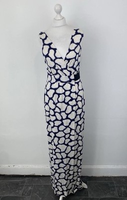 Diane von Furstenberg Marlene langes Maxikleid Seide blau weiß Größe 6 US/10 UK