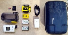 SONY HDR AS200V Video Camera w/ 2 Batteries, Diving Case, Charger, SD Card, More