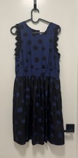 Anthropologie 8 Corey Lynn Calter Dress Blue Black Split Polka Dot Dress