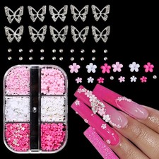 3D Flowers for Nails, 3D Flowers Nail Charms, Metal Butterfly Nail Charms with