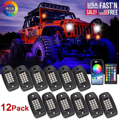 12pcs RGB LED Rock Lights,Wireless Bluetooth App Remote & Fob Led Underbody Lamp