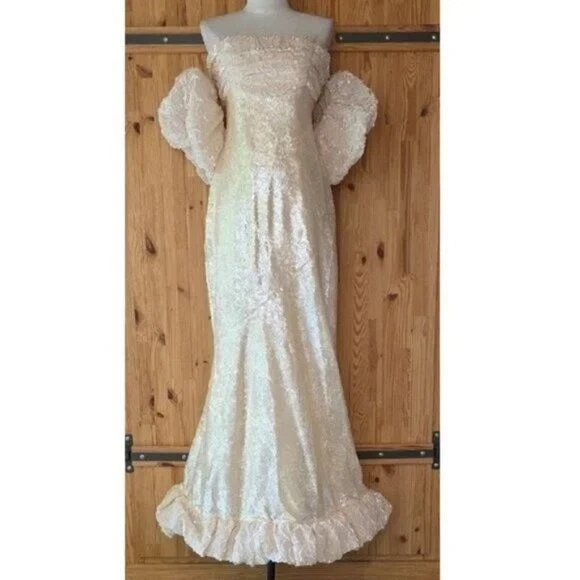 NEW FOR LOVE AND LEMONS KESSIE OFF THE SHOULDER SEQUIN CREAM MAXI GOWN DRESS M - Image 3 of 4