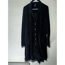 Free People Black Corduroy Ribbed Coat Jacket Rare HTF Whimsigoth Grunge Goth L