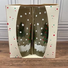 Vintage Coolers Market Place Christmas Tree Drinking Glasses Set Of 4 15 oz NOS