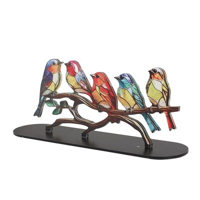 Pomya Stained Birds On Branch Desktop Ornaments, Double 5 Birds, Onecolor