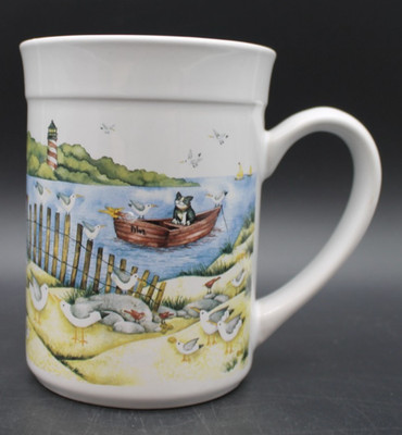 Gibson Everyday Mug Debi Hron Seaside Lighthouse Dog Boat Coastal Scene 2004