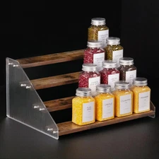 Tiered Spice Rack, 3-Tier Spice Pantry Kitchen Cabinet Organizer, 12-Inch, Natur
