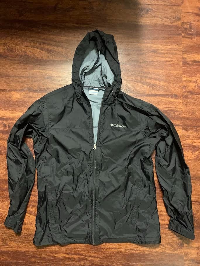 COLUMBIA Men's Black Size Medium Wind Breaker Full Zip Hooded Jacket