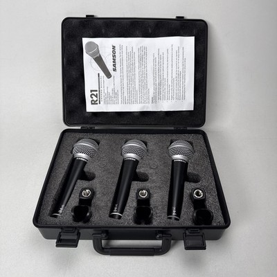 Samson R21 Dynamic Vocal Microphone 3-Pack Case Clips Manual Tested Mic Set