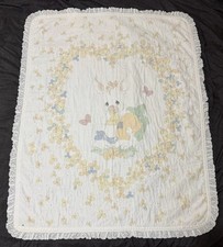 Vintage Precious Moments bunny Baby Quilt with Ruffles