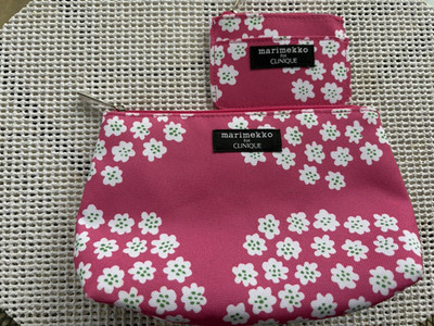 MARIMEKKO for CLINIQUE Pink Makeup Cosmetic Bag + Mini coin bag new