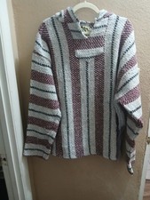 Vintage Baja Joe Hoodie XxL Mexican Blanket/Drug Rug Surf Skate Pullover Stripe